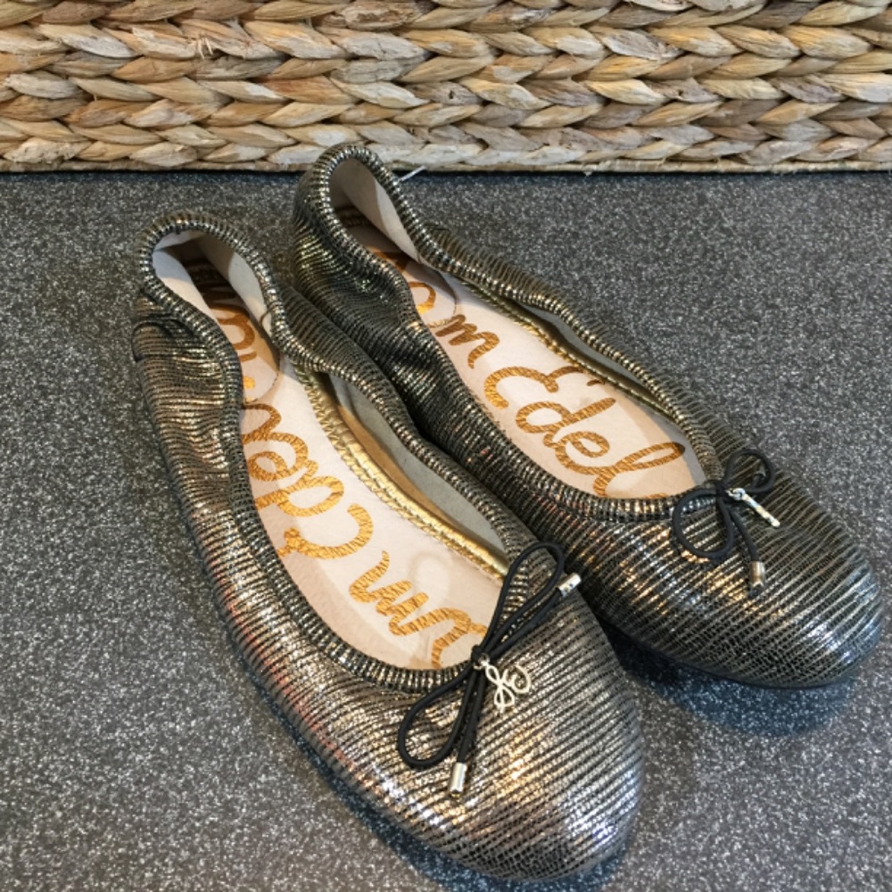 Sam Edelman Metallic Flats with Black Bow